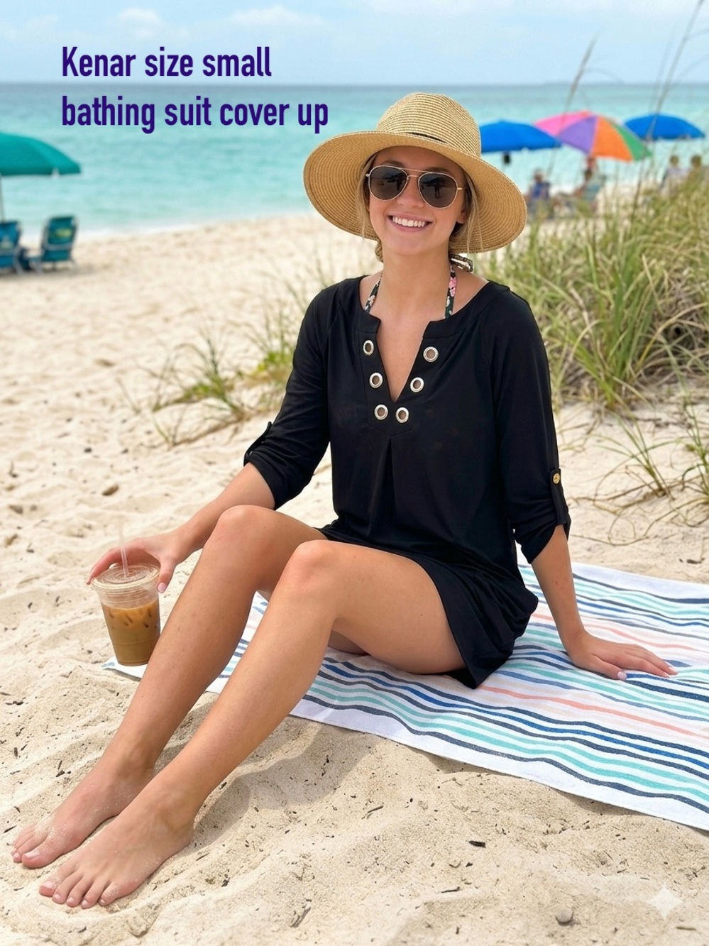Kenar Black Swim Coverup with Silver Eyelets Accent